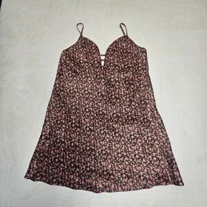 Morgan Taylor Intimates‎ Floral Nightgown Pink Black Strappy Satin Chemise Large